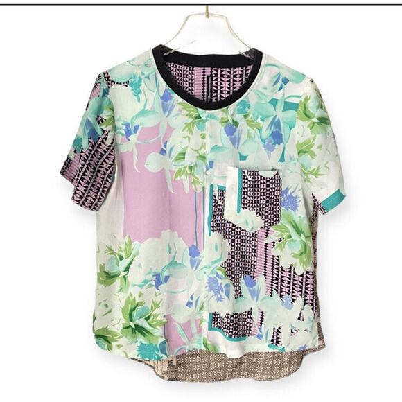 Walter Baker Mixed Print Top Sheer Pastels Women Size Small Pink Green Black - Picture 1 of 6
